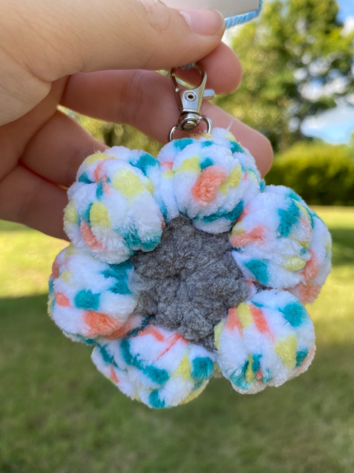 Crochet Puff Flower Keychain