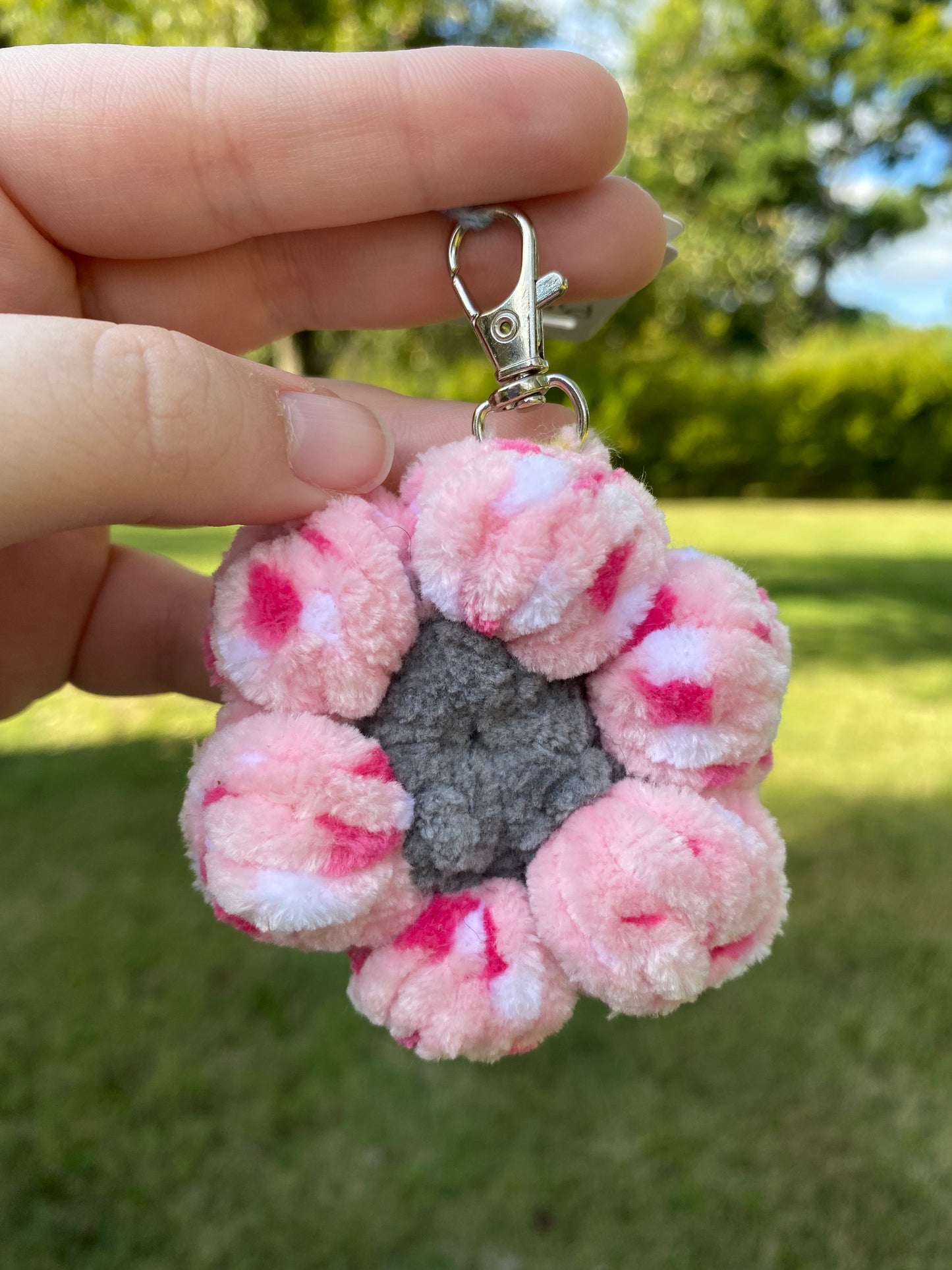 Crochet Puff Flower Keychain