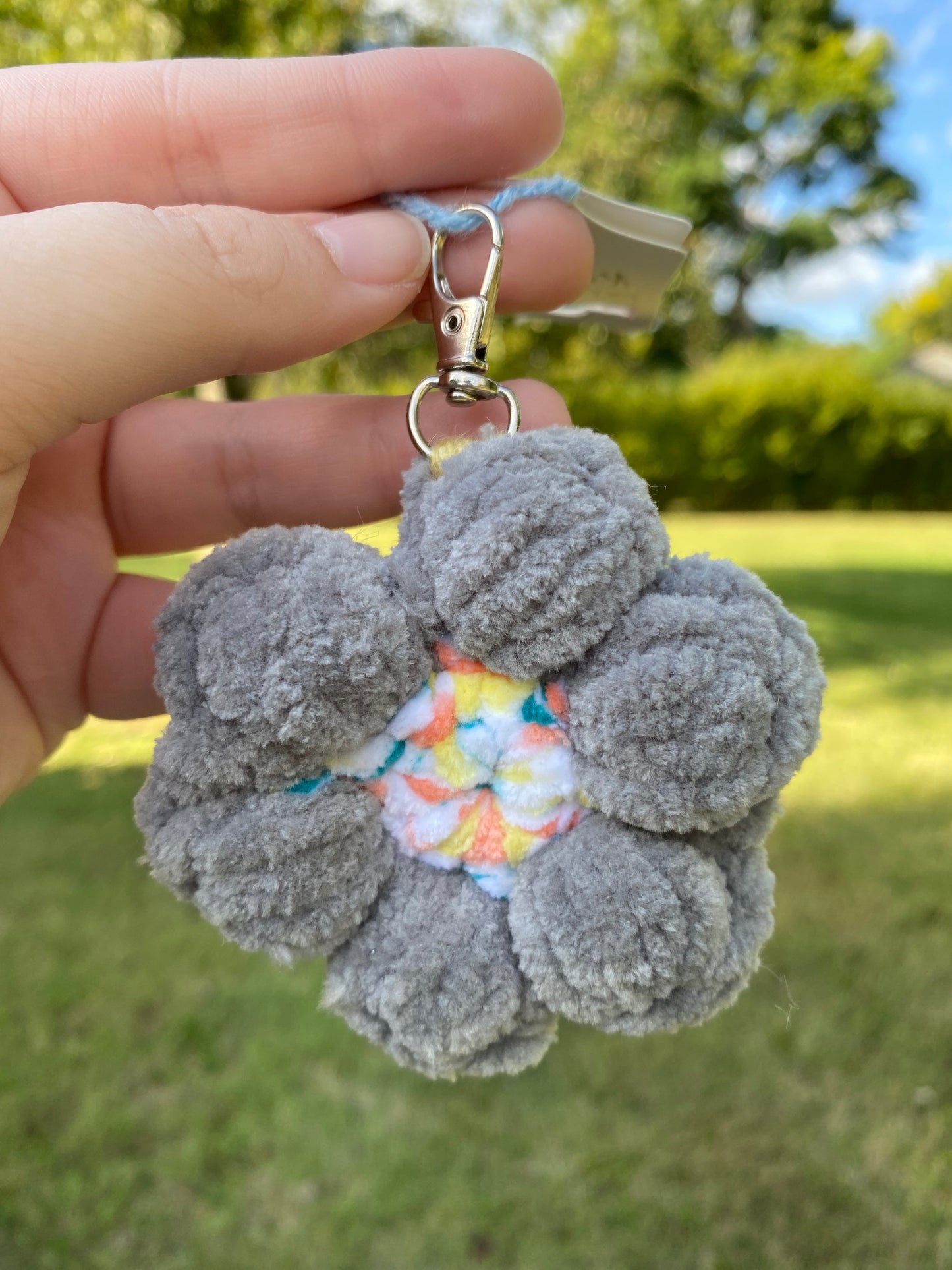 Crochet Puff Flower Keychain